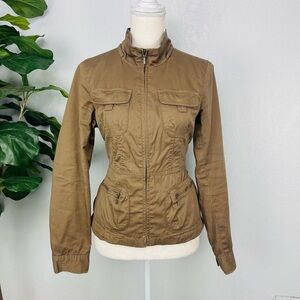 Y2K Brown Bronze Utility Zíper Multi Pocket Jacket